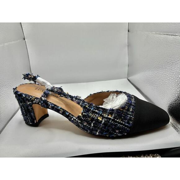 Tweed Chunky Heel Size 10 Cap Toe Slingbacks Office Dress Shoes Preppy Classic - Picture 4 of 7